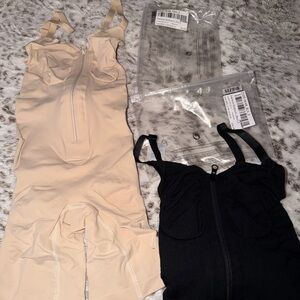 Beige and Black Bodysuit Set with Zippers